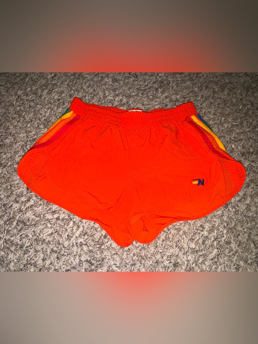 Aviator Nation Orange Women’s Athletic Shorts with Rainbow Side Trim